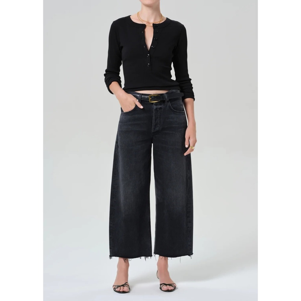 Citizens of Humanity NWT Ayla Raw Hem Crop Baggy Wide Leg Black Bronson Jeans 23